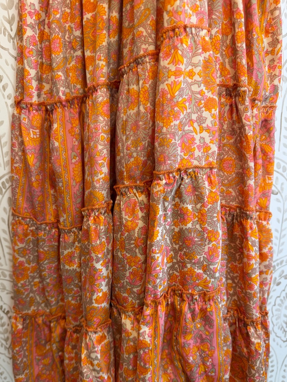Anthropologie RAGA Boho Orange Pink Floral Midi Dress NWT Adj Straps size Medium - Picture 4 of 10